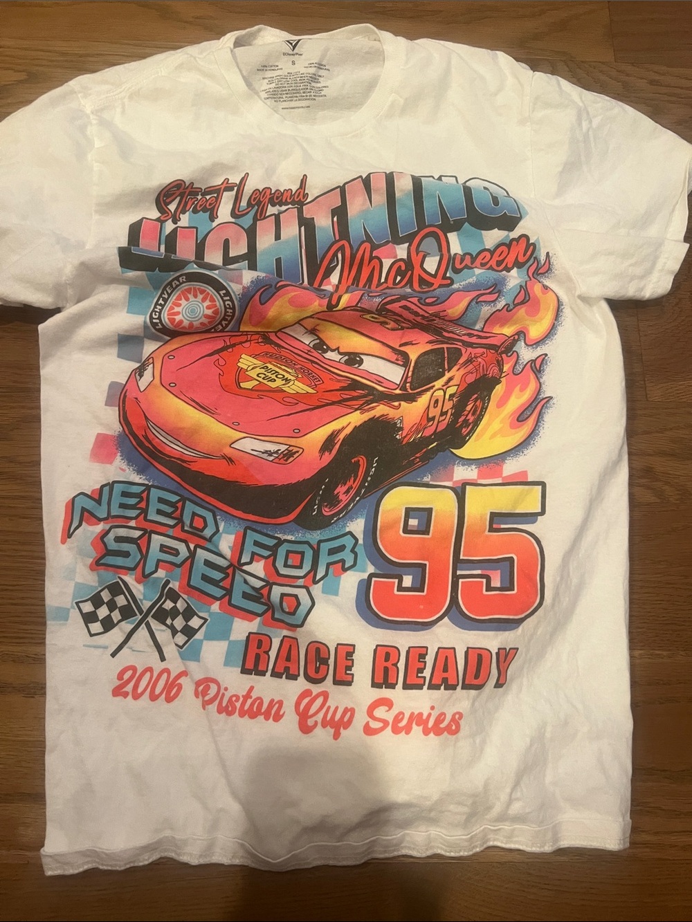 Disney Lightning McQueen Graphic Tee - White with Red & Yellow Print